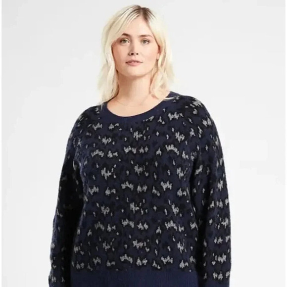 Athleta Hawthorn Textured Wool Blend Animal Print Pullover Blue 2X - Picture 1 of 10